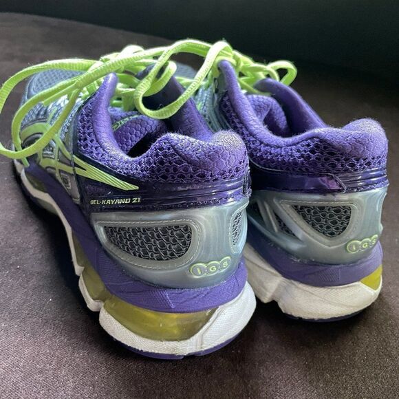 Excellent ASICS GEL Kayano 21 Purple Grey Lime Womens 8.5 US 40 EUR 2A Narrow - Picture 4 of 9